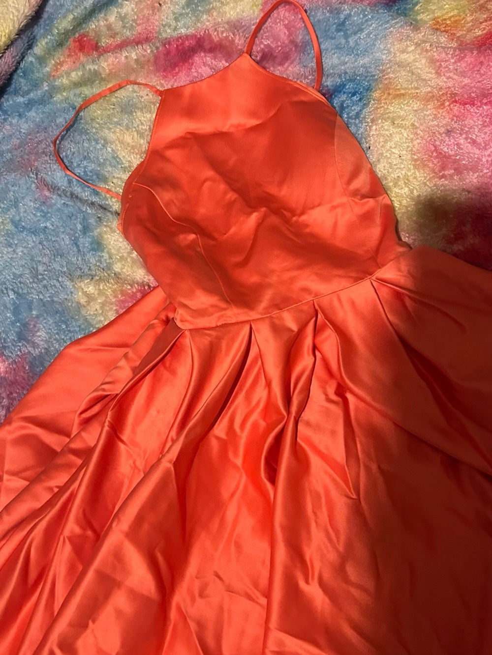 Azazie Coral Orange Satin Spaghetti-Strap Prom Dress
